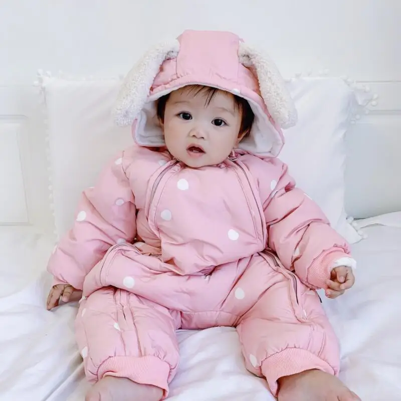 Baby Thicken Warm Down Feather Rompers Cotton Autumn Winter Infant Boy Girls Cotton-Padded Clothes Clothing Suits for 6-24M