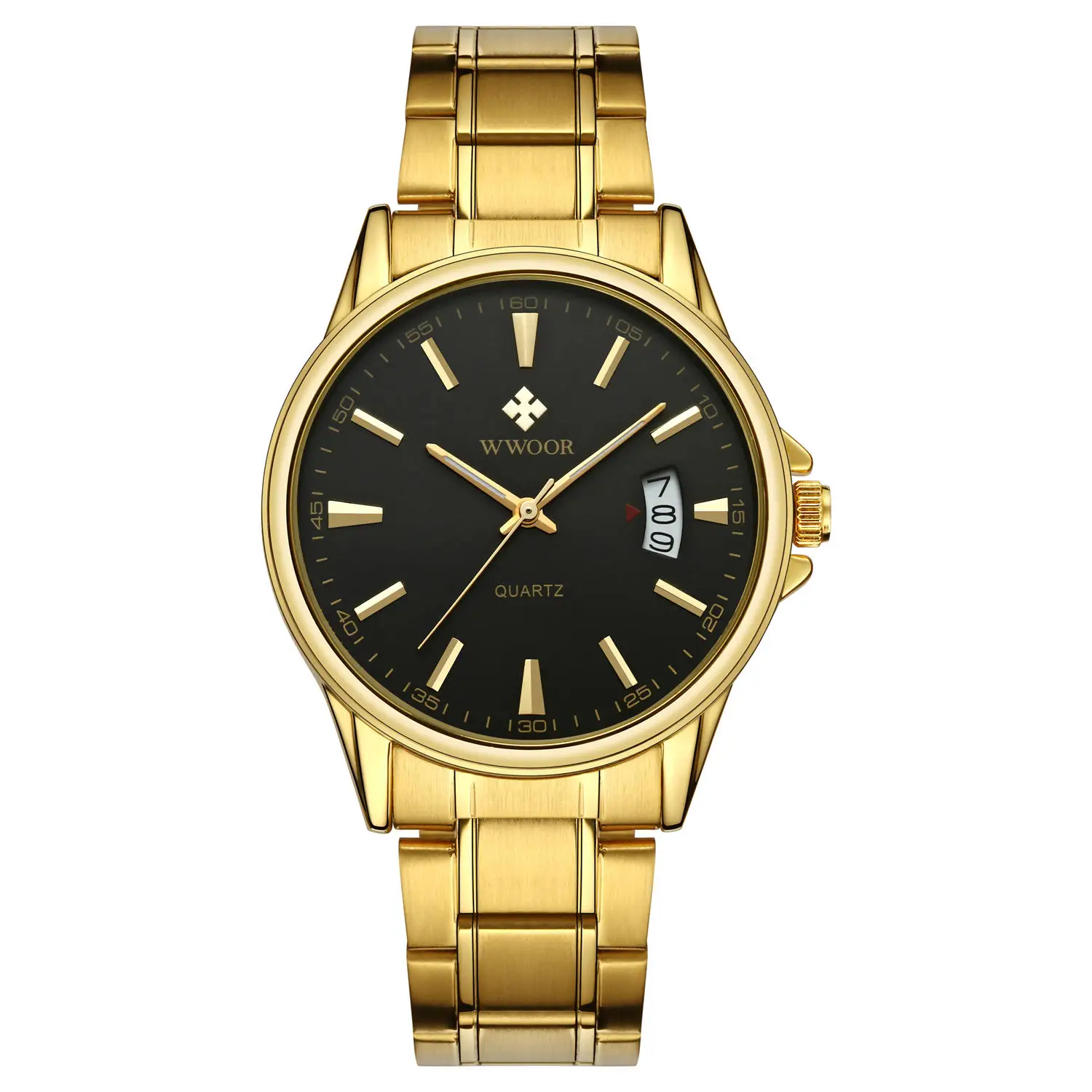 WWOOR, мужские классические аналоговые кварцевые часы, ультра тонкие модные повседневные часы с датой, Seiko VJ32, мужские наручные часы - Цвет: Черный