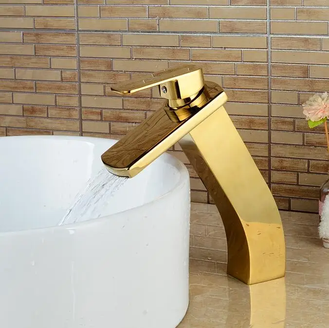 Style B Vidric Смесители для ванной комнаты Золотой Водопад ванна раковина смеситель для Воды Золотой смеситель для раковины горячей и холодной бортике ELS1501G - Цвет: Style B