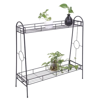 

2 Layers Of Round Pattern Plant Shelf (Yh-Cj008 With Accessories) Black Baking Paint 2-tier standing plant stand