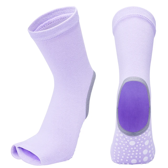 Hot Two Toe Yoga Socks Silicone Non Slip Quick-Dry Pilates Sock Foot Heel Cotton Ventilation Ballet Dance Sock for Women Fitnes Purple