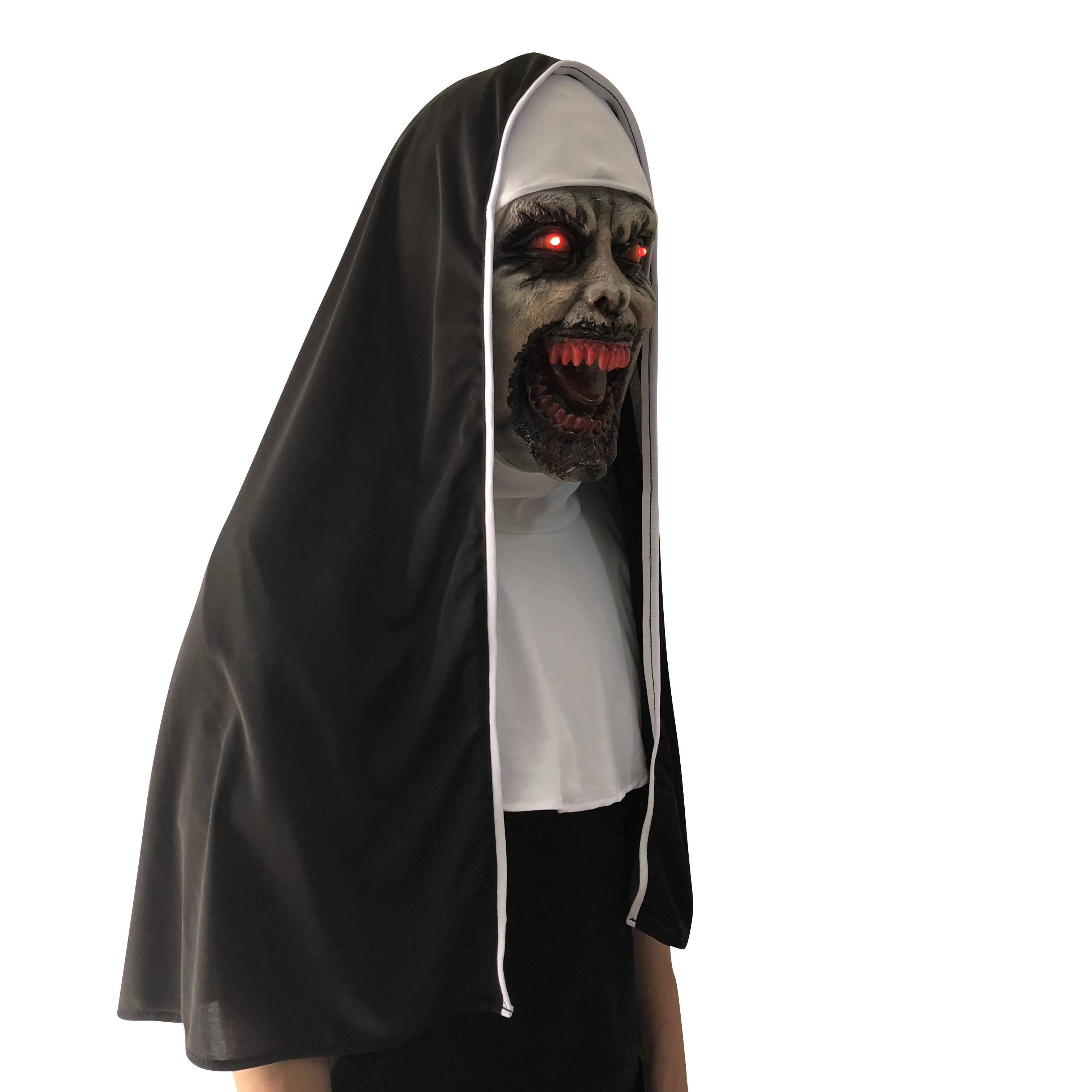 Светодиодный маска монашки ужасов Косплей страшные латексные маски валак с шарфом светодиодный светильник Вечерние Маски на Хэллоуин