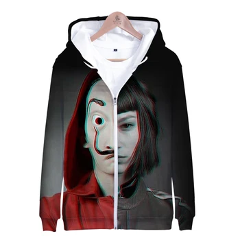 

La casa de papel hoodie 3D Polyester Slim Fit Hooded Zipper sweatshirt Fashion Money Heist Casual Harajuku Sweatshirt