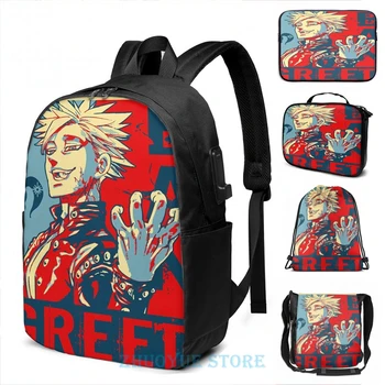 

Funny Graphic print Seven Deadly Sins Anime Ban Greed USB Charge Backpack men School bags Women bag Travel laptop bag