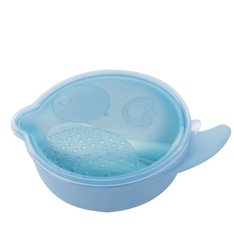 blue Чашка для кормления малыша Дети еда шкафчик для закусок двухслойные блюда анти разлив ребенка Твердые Кормление пластины столовые приборы - Цвет: blue