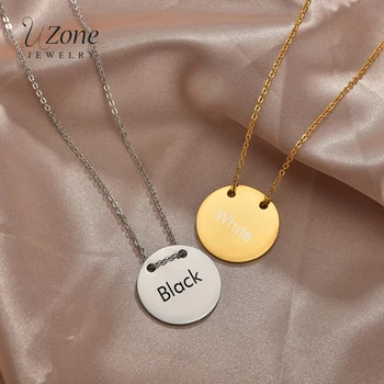 

Uzone Custom Engraved Name Date Photo Necklace Personalized Stainless Steel Round Pendant Necklace For Women Men Jewelry Gift
