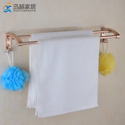 Towel Hanger Double Bars Shower Clothes Hanging Wall Toliet Storage Rack Rose Gold Aluminum Holder Hook Bathroom Accessories