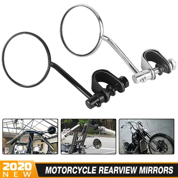

Motorcycle Handlebar Rear View Mirrors Round Convex Clip-On Retro 22 25mm Mirrors For Harley for Honda for kawasaki Cafe Racer