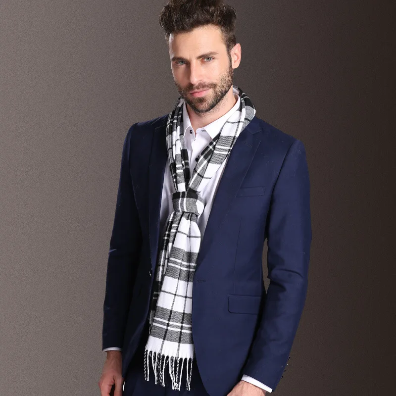 14 Warm Winter Men Scarf New Soft Cotton Scarves double-sided plaid scarf Business Shawl Neck Wrap Long scarves 35*160cm - Цвет: 14