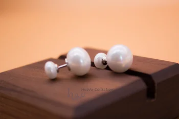 

Oblate Pearl Earrings for Women with Sterling Silver Pin Dual Double-End Ear Studs Classic Style All-Match for All Season HuWu