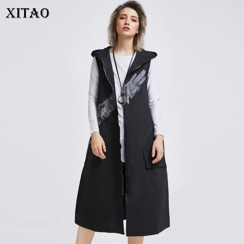 XITAO Off Женская майка корейская мода новый принт узор пэчворк Элегантный 2019 осень