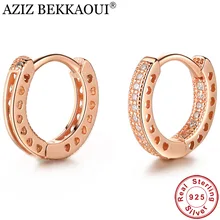 Серьги-кольца AZIZ BEKKAOUI цвета розового золота из натуральной 925 пробы с серебряными кристаллами, классические подлинные серебряные ювелирные изделия, бижутерия, подарок