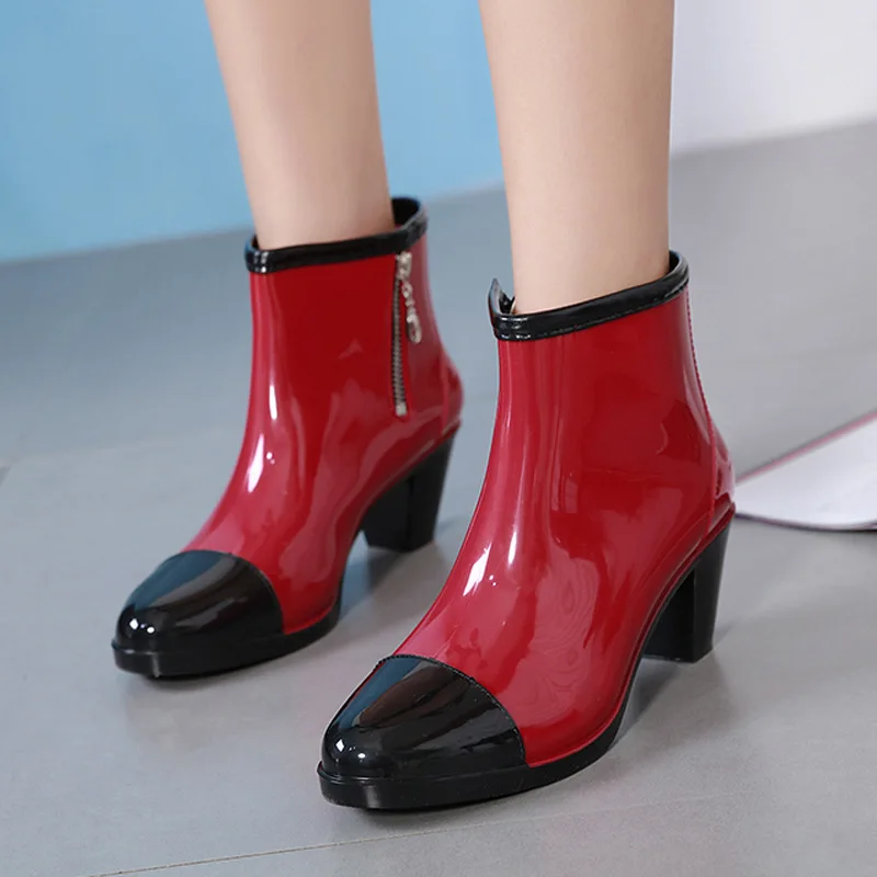 fashion waterproof mid height heel boots