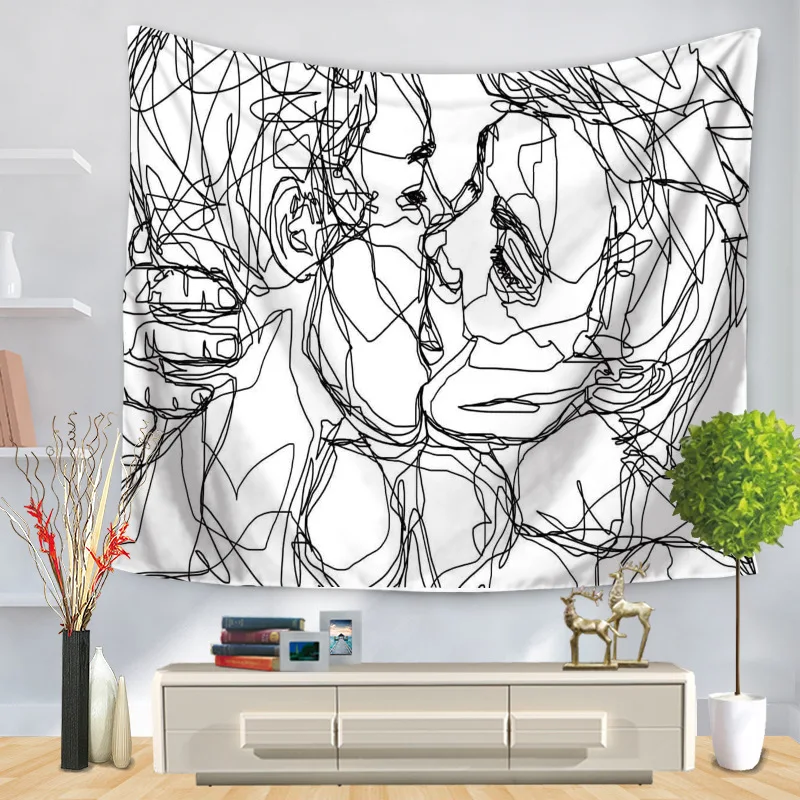 

Simple Love Tapestry Black White Lover Wall Hanging for Home Deco Throw Rug Blanket Camping Tent Tapestry Home Picnic