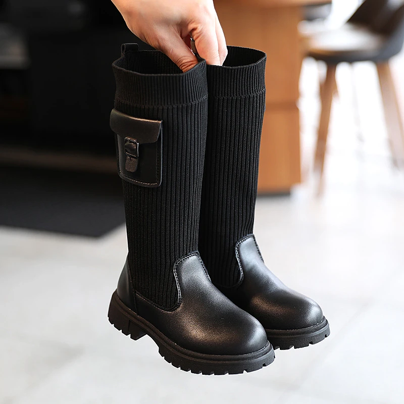 Meisjes 2020 Herfst Nieuwe Zwarte Mode Hoge Laarzen Kinderen Alle Match  Effen Kleur Lange Knight Laarzen|Boots| - AliExpress