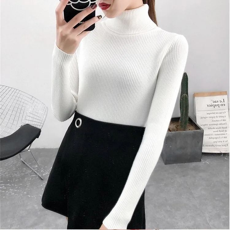 white sweater Luzuzi женский свитер осень зима женское трикотажное эластичное пуловер, водолазка, свитер толстый теплый тонкий джемпер вязаный - Цвет: white sweater