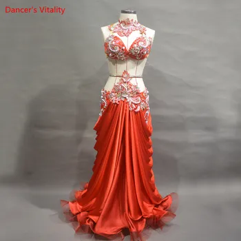 

New Women Belly Dance Set Adult Belly Dance Performance Costume Big Red Hip Heavy industry Gorgeous Split Costume Suit