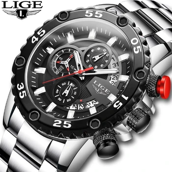 

2020LIGE New Military stainless steel Sport Men Watches Fashion Luxury Watch Business Quartz Watch Man Waterproof Luminous Clock