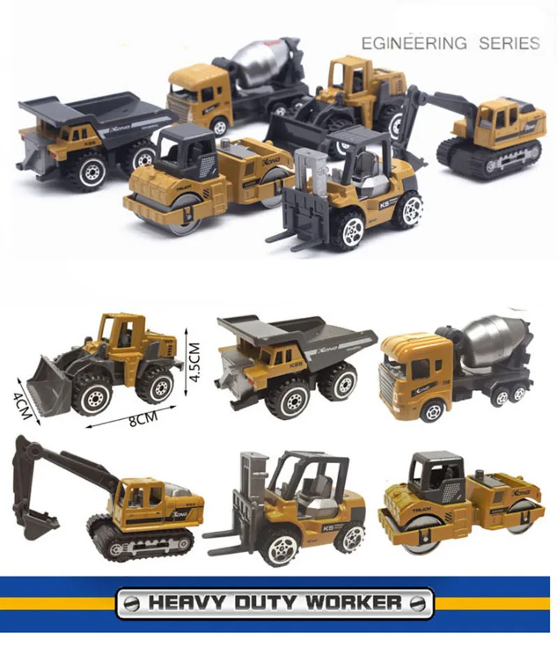 3pcs/set 1: 64 Alloy Engineering Vehicle Excavator Forklift Model Cars Set Collections Gift For Children Kids