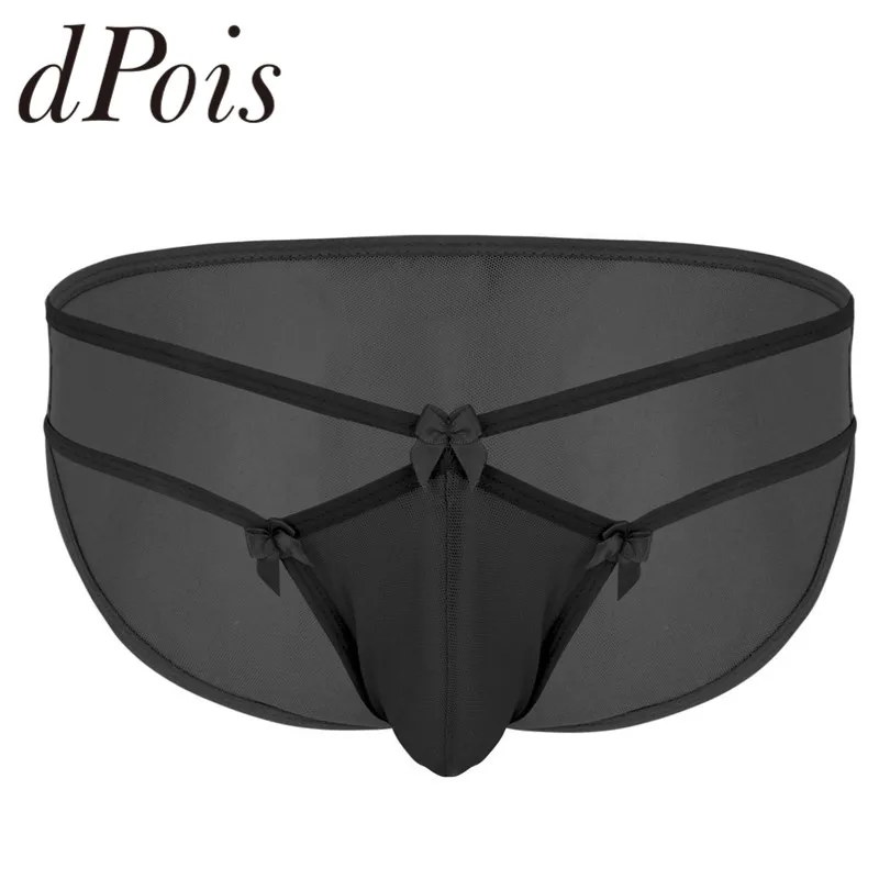 Mens Sissy Mesh See Through Sheer Lingerie Low Waist Breathable Bulge Pouch G-String Bikini Briefs Underwear Male Sexy Panties