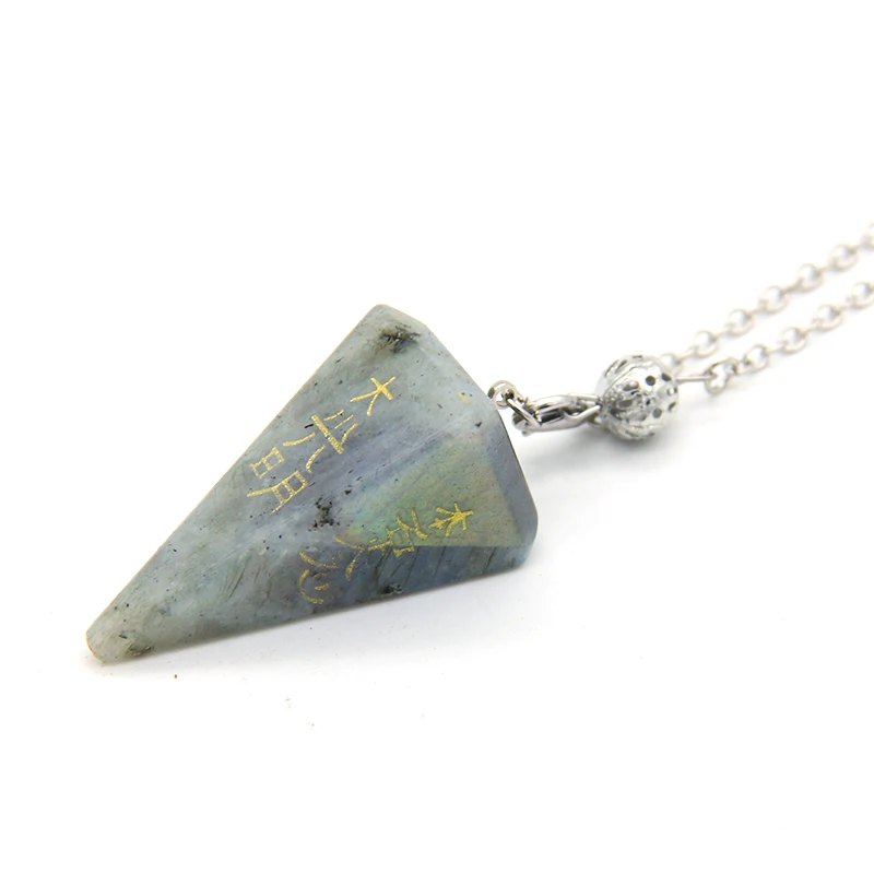 Natural Obsidian Symbol Carving Pyramid Stone Pendulum For Biolocation Reiki Amulet Quartz Crystal Pendulo Divination Tool 6