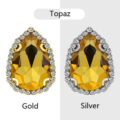 Topaz Стразы с каплевидными камешками 10x14 мм, разноцветные блестящие кристаллы, стеклянные камни, отделка без горячей фиксации, пришивные стразы для одежды - Цвет: Topaz