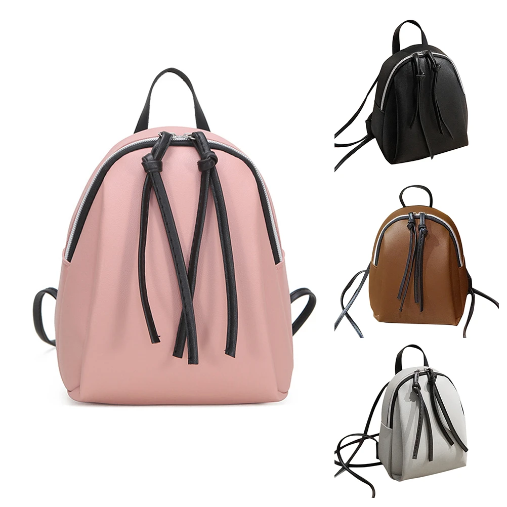 Mini PU Leather Backpack Women's Small Shoulder Bag with Tassel Zipper  female leather  School bagpack bag for teenage grils