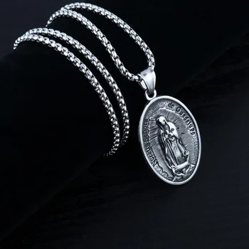 

HNSP 60 cm stainless steel chain Religious Virgin Mary Pendant Necklace for men male