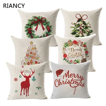 

Christmas Cartoon Deer Tree Pillowcase Cotton Linen Cushion Cover Throw Pillow Home Decor Sofa Decorative Pillow Covers 40477