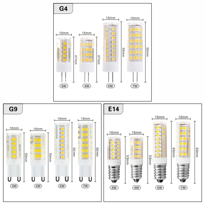 G9 G4 LED 전구 조명, 3W 4W 5W 7W E14 LED 램프, AC220V LED 옥수수 전구, SMD2835 360 빔 각도, 30W 40W 60W 할로겐 램프 교체, 10 개