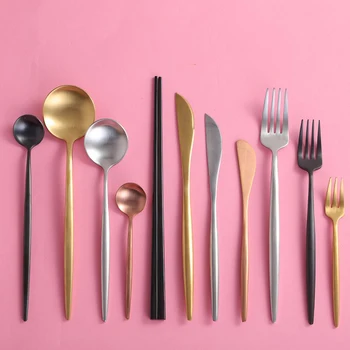 

11 Pcs Stainless Steel Cutlery Set Gold Dinner Western Steak Knife Fork Spoon Metal Tableware Cuchilleria Home Dinnerware MM60CJ