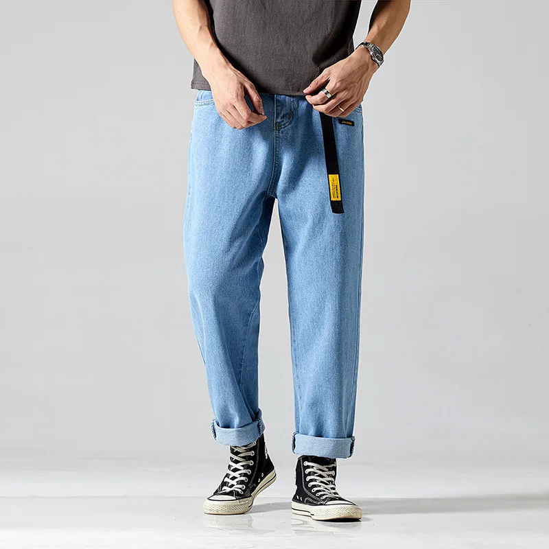 

Fashionable jeans men's thin Korean version versatile loose boys' ins Hong Kong style straight tube wide leg daddy pants