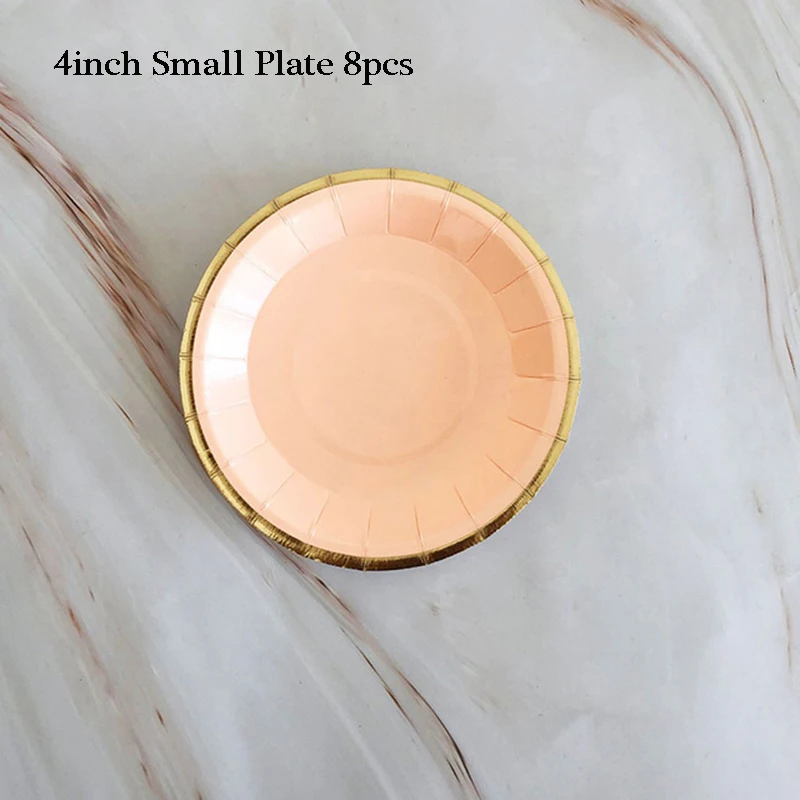 4inch plate 8pcs Золотая фольга, розовый, для дня рождения, свадьбы, Декор, блюдо для торта, одноразовая посуда, набор, вечерние принадлежности, бумажная тарелка, чашка для детского душа - Цвет: 4inch plate 8pcs