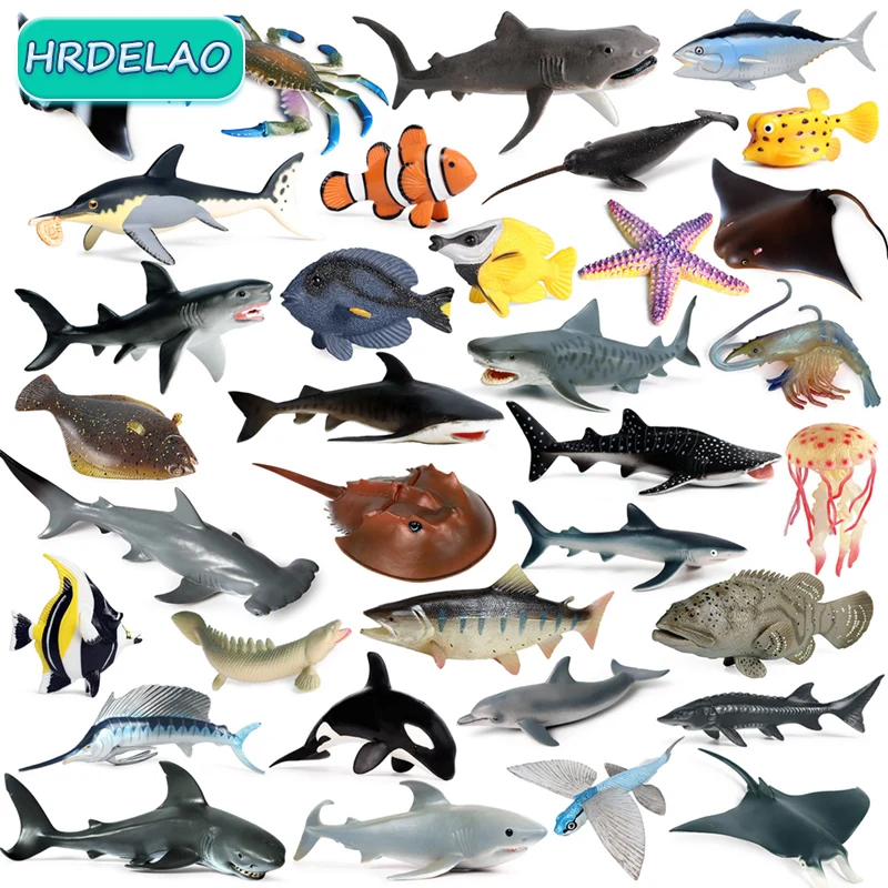 

Simulation Ocean Sea Life Animals Model Salmon Shark Whale Turtle Crab Dolphin Action Figures Educational Toys for children Gift