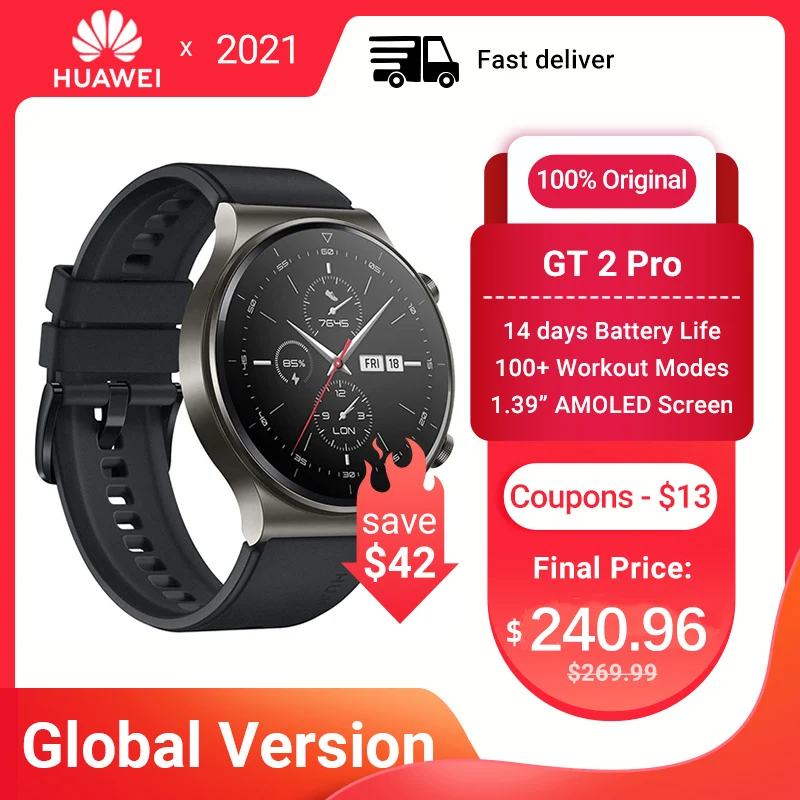 Global Version HUAWEI Watch GT 2 pro Outdoor Sports SmartWatch 14 days Battery Life GPS Wireless Charging Kirin A1 GT2 Pro
