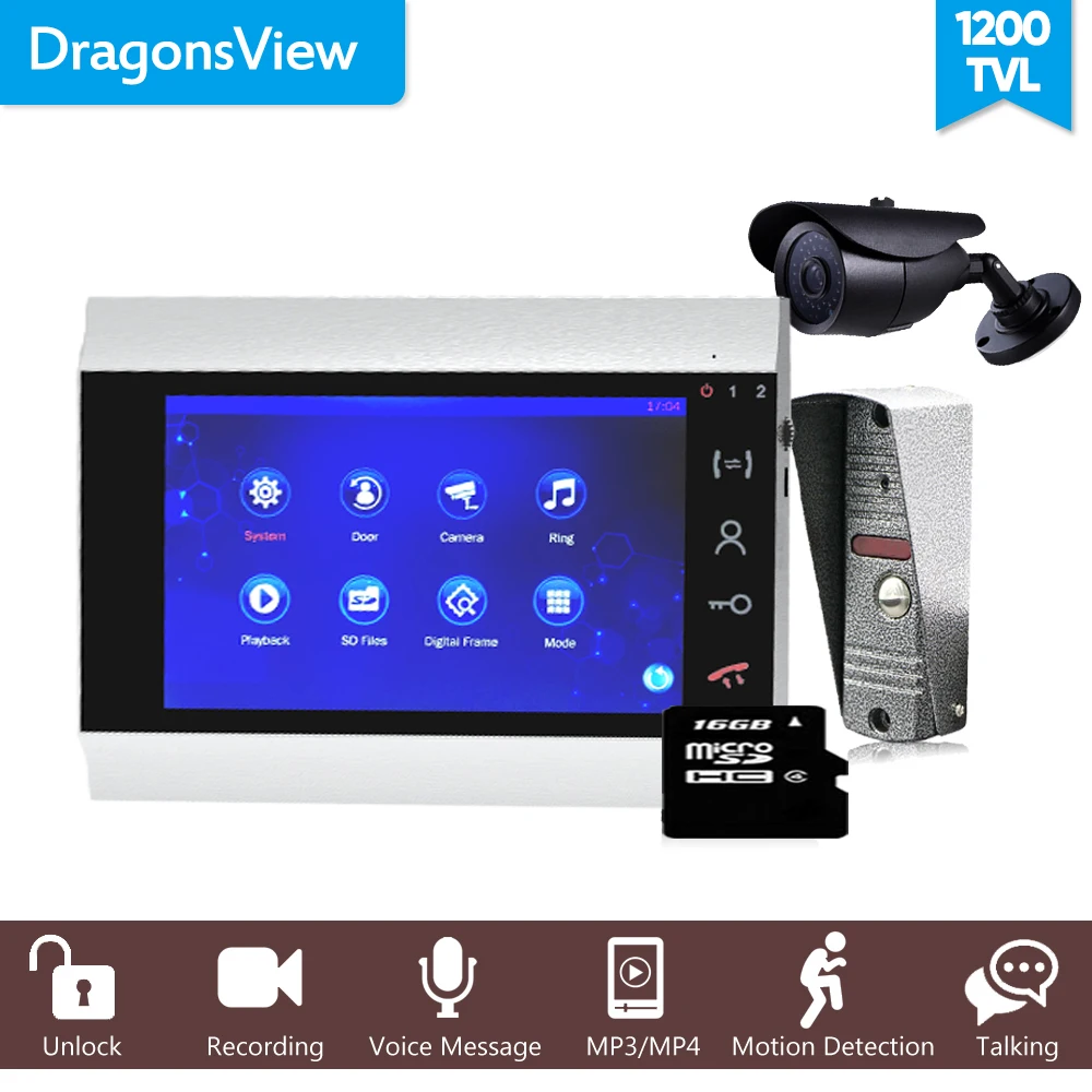 Dragonsview 7\ Video Doorbell DoorPhone System Recording Intercom for Private Home With CCTV Security Camera Door Entry 1200TVL Dragonsview 7\ Video Doorbell DoorPhone System Recording Intercom for Private Home With CCTV Security Camera Door Entry 1200TVL