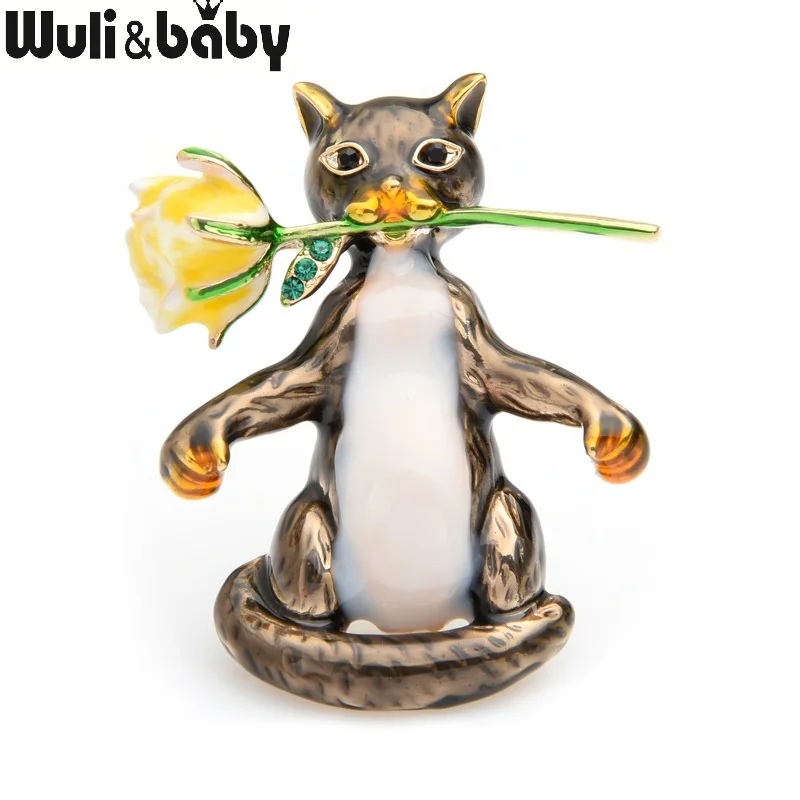 Wuli & baby эмаль сидя кошка на коленях броши в форме цветка розы булавки для