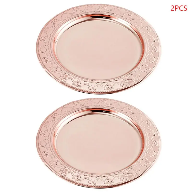 Rose Gold 2 шт. Европейский Нержавеющая сталь тарелка блюдо салат фрукты еда контейнер лоток Y1AB - Цвет: Rose Gold
