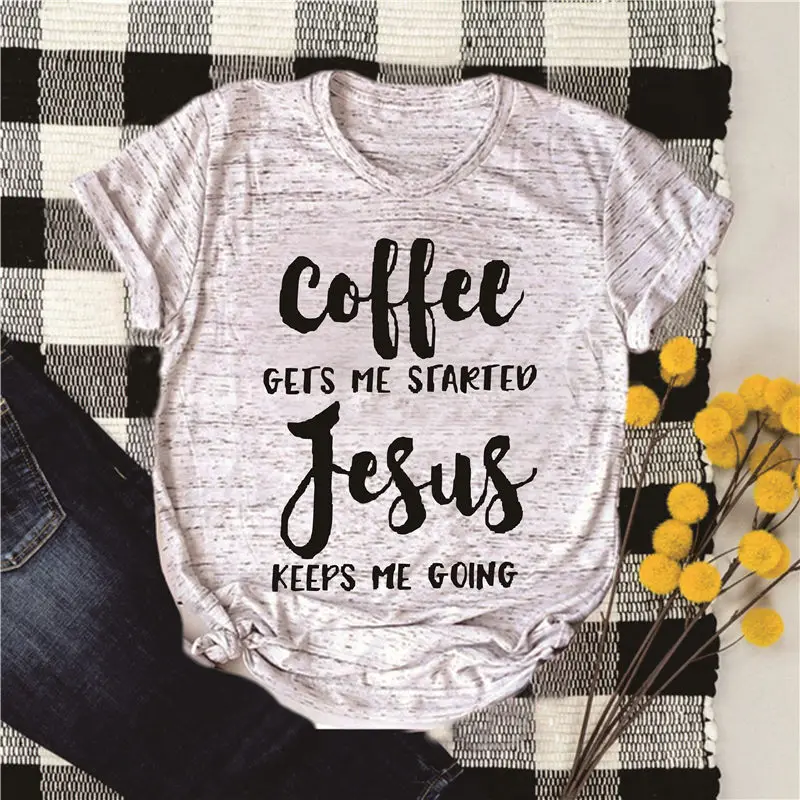 Футболка с надписью «coffee Gets Me Started Jesus», религиозная одежда, Стильная хлопковая футболка, забавный стих из Христианской Библии, графитная одежда, Топ - Цвет: marble--black text