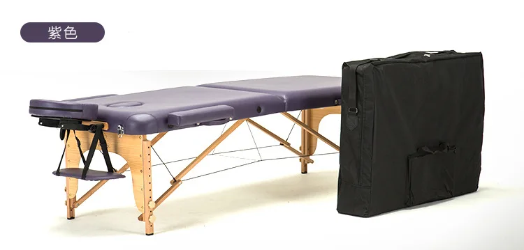 Purple 60 см ширина Профессиональные портативные спа массажные столы складные с сумкой и подушкой и подлокотником мебель для салона деревянная складная косметическая кровать - Цвет: Purple