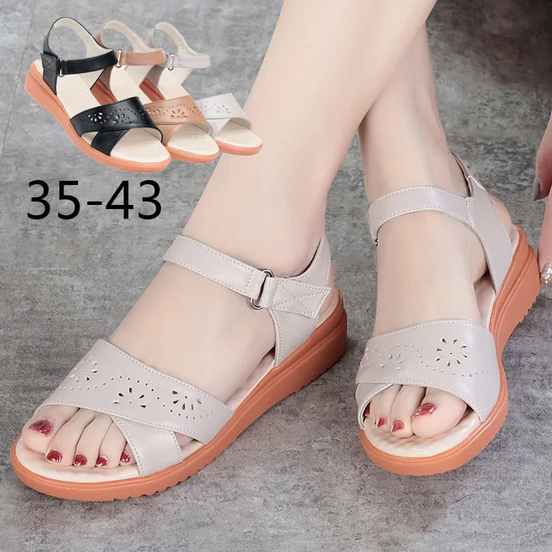 

Sandals Women's Summer Flat Soft-Sole Large Size Comfortable Middle-aged Women's Mom Sandals Rubber Sole Low Heel WOMEN'S Sandal