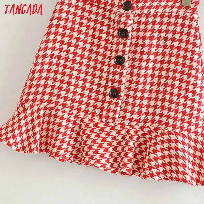 Tangada, Женская клетчатая юбка с оборками, винтажный стиль,, Корея, шик, милые мини юбки, Брендовые женские 3H322