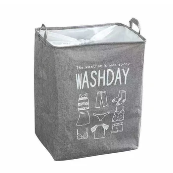 

Dustproof Waterproof PE Home Dormitory Toy Cotton And Linen Drawstring Lid Clothes Storage Basket Folding Portable With Handle