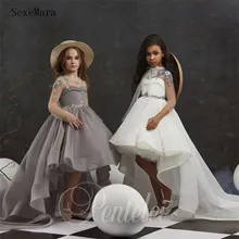 Модные платья с цветочным узором для девочек на свадьбу, Воротник Sheer Jewel, длинные рукава, одежда для малышей, пышные платья, детское платье для выпускного вечера