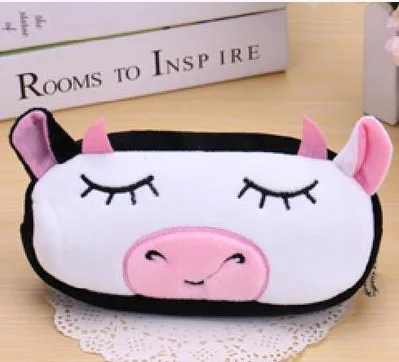 FUDEAM Soft Plush Cartoon Women Long Coin Purse Cute Zipper Girl School Stationery Pencil Case Usb Cable Storage Bag Key Wallet Cow