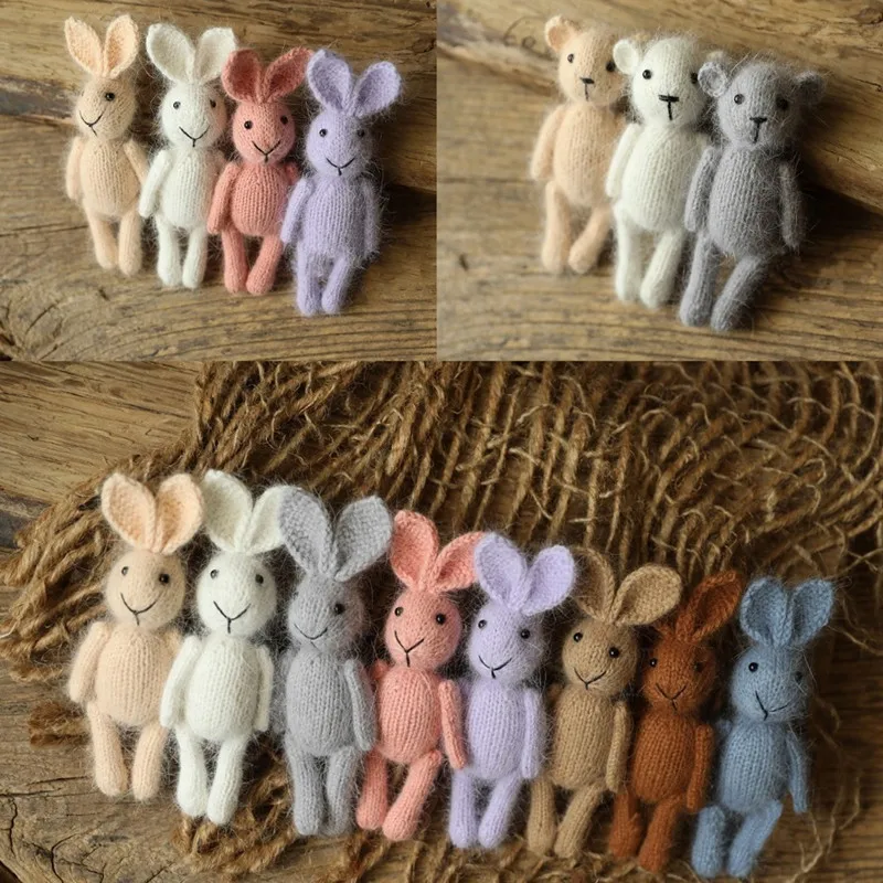 Handmade Dolls Knitted Rabbit Bear  Newborn Photography Props Baby Photography Studio  Accessoires newborn photography props for baby cute animals handmade wool rabbit fotografia accessory studio photography props