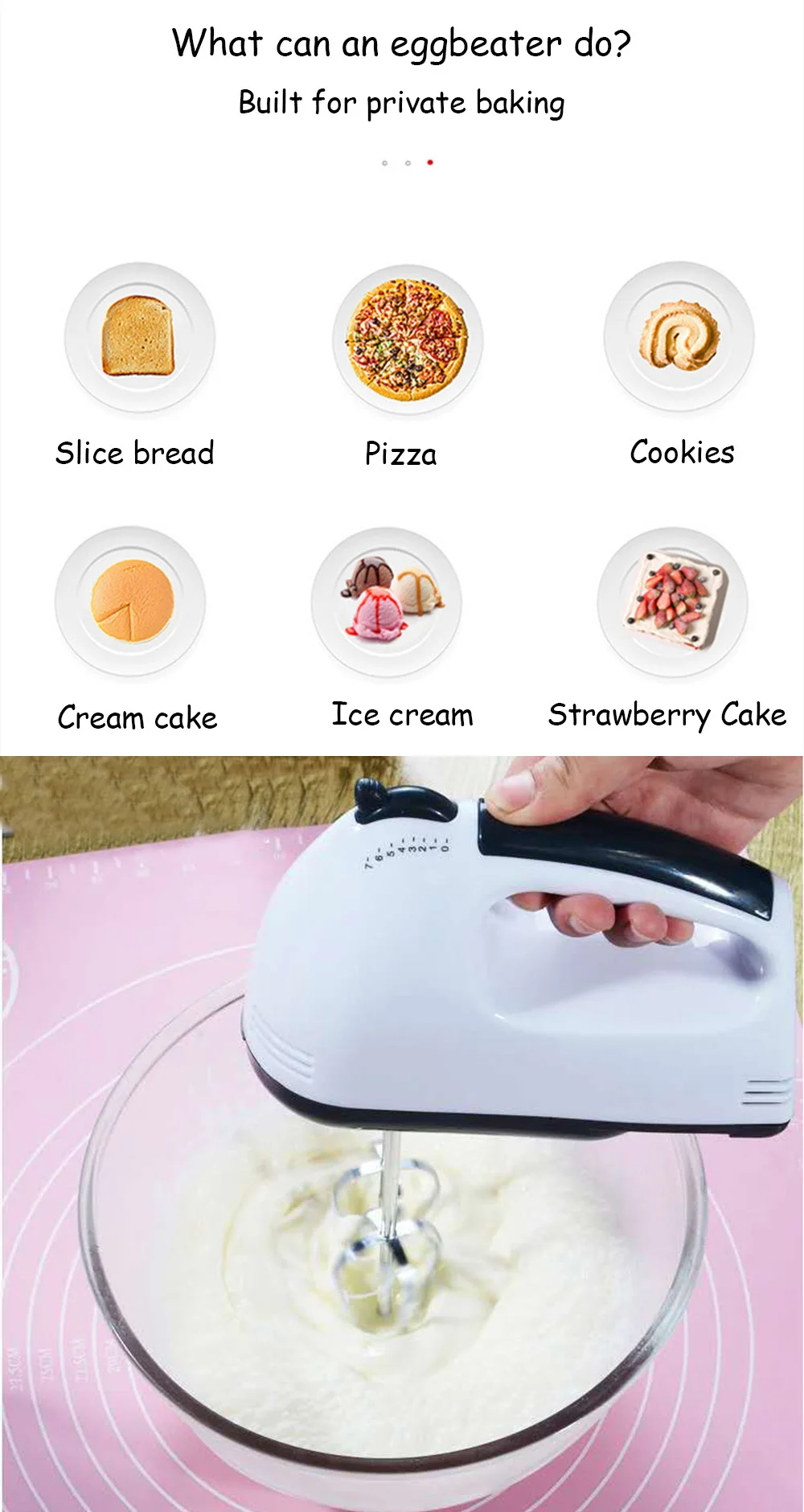 Hand Mixer Electric Lychee 7-Speed Egg Beater with Eject Button and 6  Attachments for Whipping Cream, Dough, Cakes, Bread Maker 