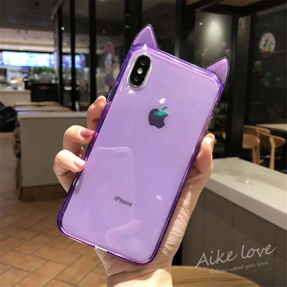 N1986N Телефон чехол для iPhone 6 6s 7 8 Plus X XR XS Max роскошный сверкающий чехол с кристаллами милые кошачьи уши прозрачный мягкий TPU для iPhone X чехол для телефона