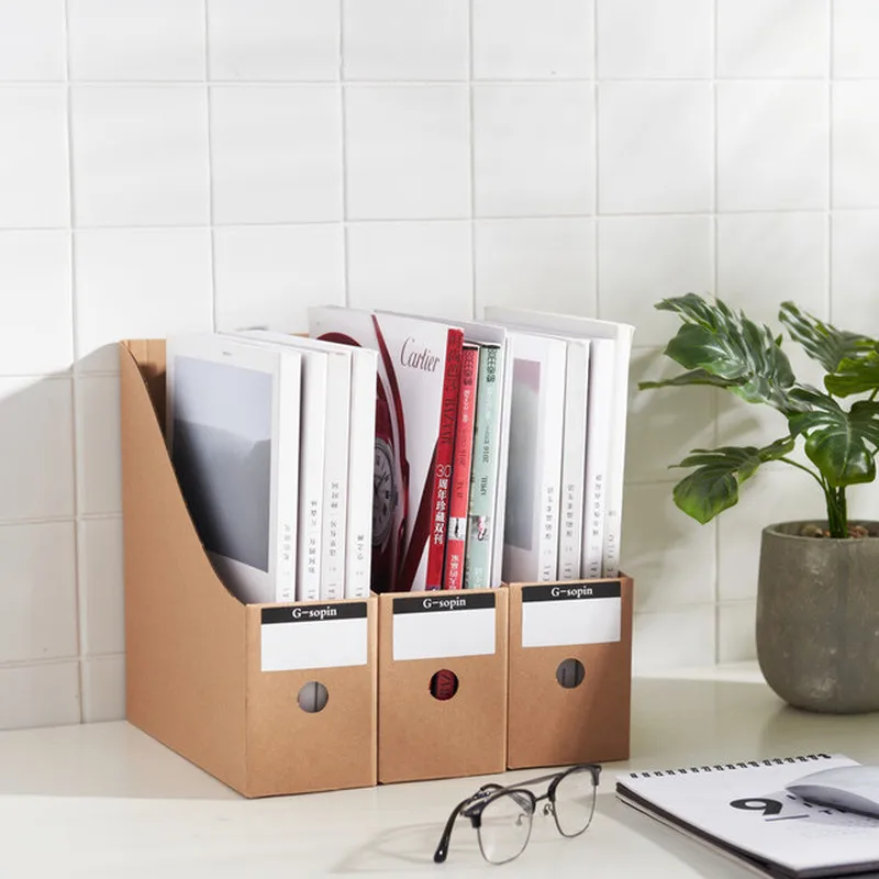 

Kraft Paper File Holder Stationery Organizer Box Book Stand DIY Foldable Magazine Rack Simple Paperwork Document Storage Box 1pc