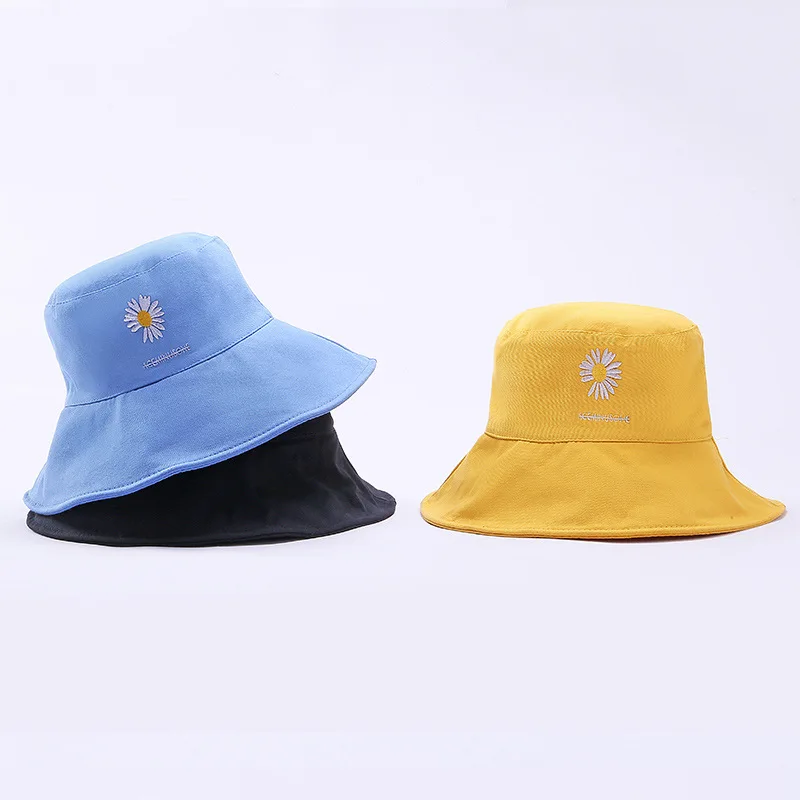

Spring and Summer New Daisy Embroidered Fisherman Hat Men and Women Casual Sun Hat fisherman hat